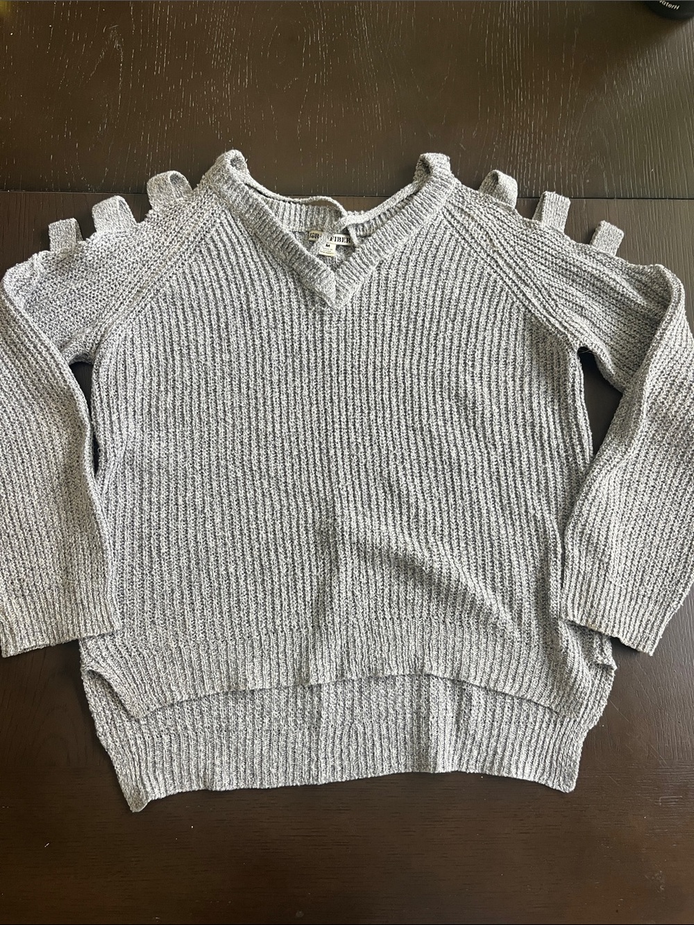 Moral Fiber Light Gray Cold-Shoulder V-Neck Knit Sweater